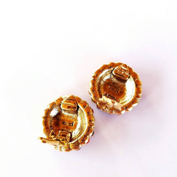 VintageWestern Trinket Stone Gold Tone Clip on Earrings LC - Picture 2 of 2